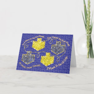 Hanukkah Greeting Card "Gold Dreidels" Personalise