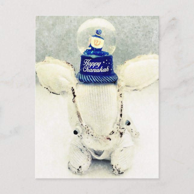 Hanukkah Greeting Card -  Rabbit and Snow Globe (Front)