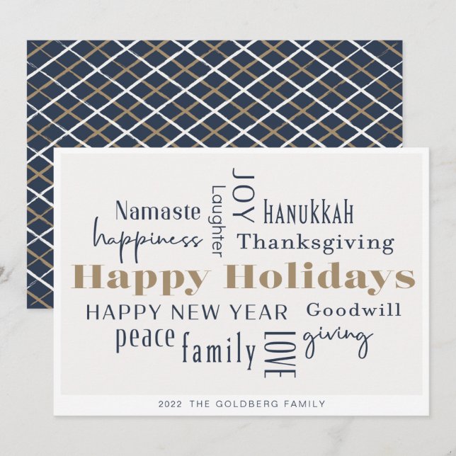 Hanukkah Greetings Holiday Blue Gold (Front/Back)