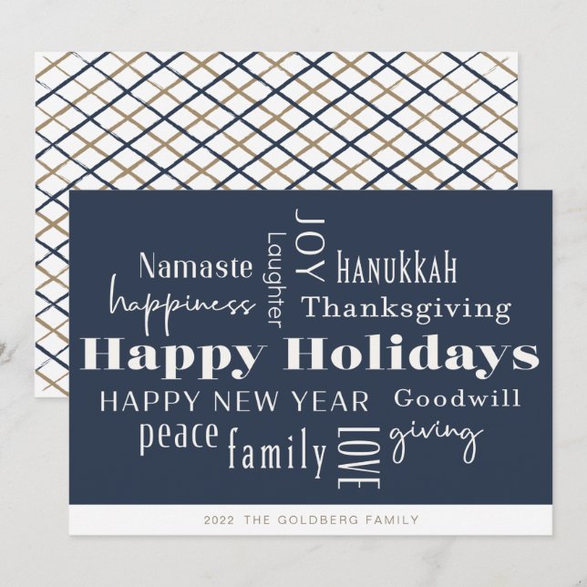 Hanukkah Greetings Holiday Navy Gold (Front/Back)