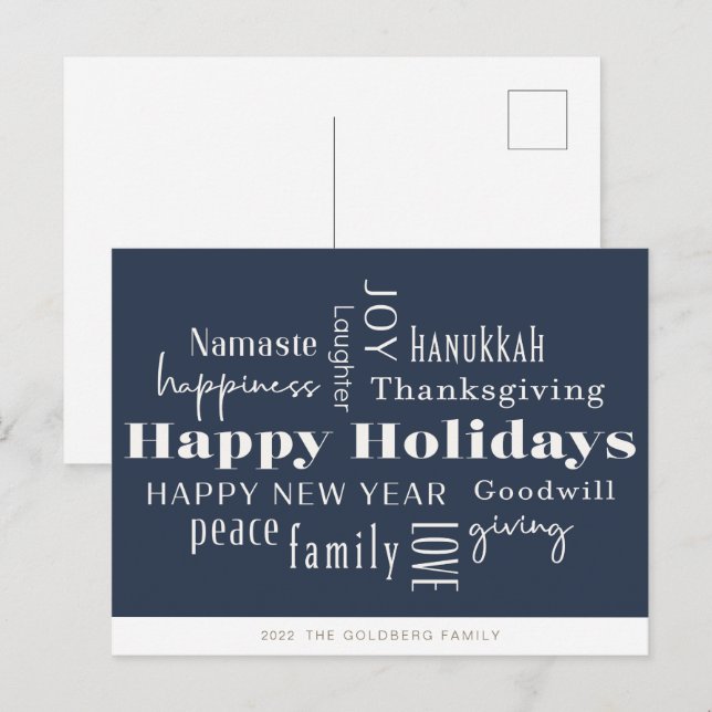 Hanukkah Greetings Holiday Navy Gold Postcard (Front/Back)