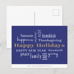 Hanukkah Greetings Holiday  Royal Blue Postcard