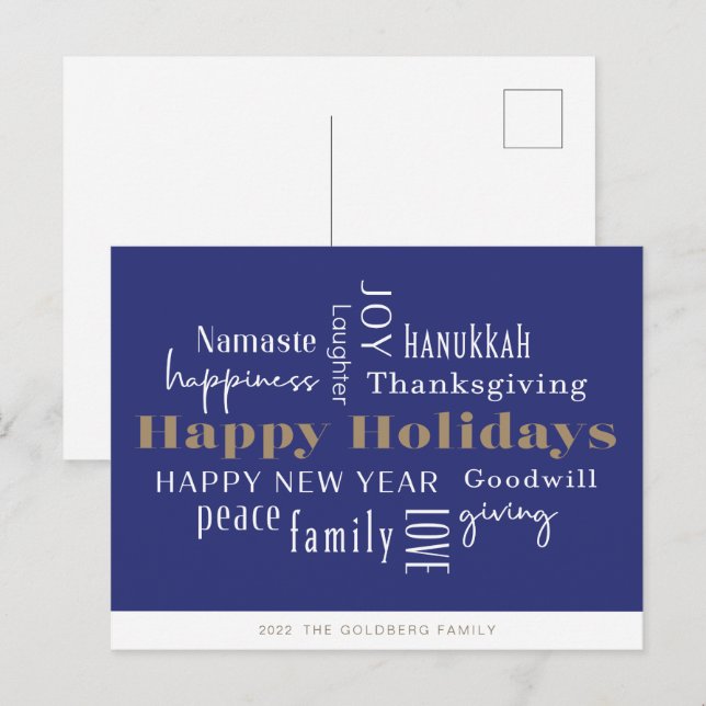 Hanukkah Greetings Holiday  Royal Blue Postcard (Front/Back)