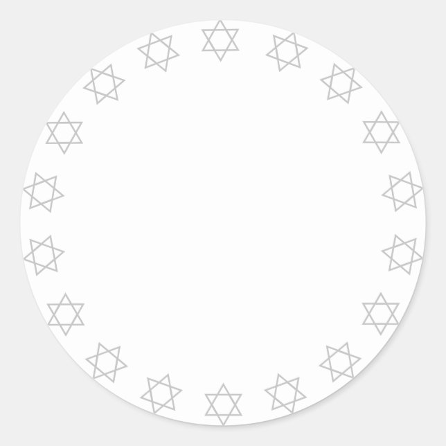 Hanukkah grey white Stars of David border blank Classic Round Sticker (Front)