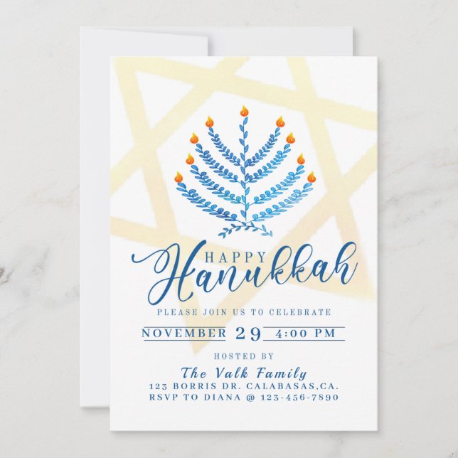 Hanukkah, Hanukkah Party, Jewish Holiday Invitation (Front)
