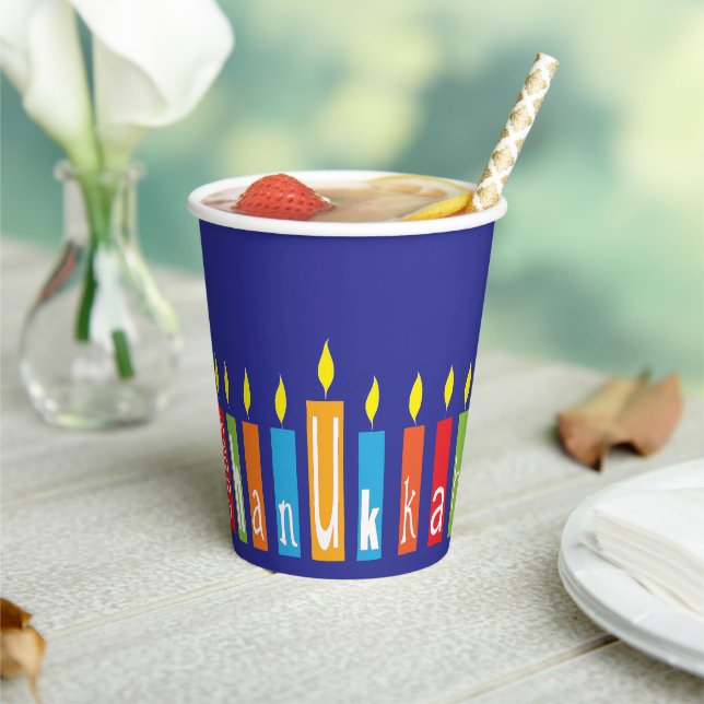 Hanukkah Happy Candles 8 oz. Paper Cups (Insitu)