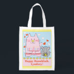 Hanukkah Happy Cat and Mouse Reusable Grocery Bag<br><div class="desc">Hanukkah Happy Cat and Mouse, white 2-sided bag. All design elements can be edited. All editable text can be deleted and replaced with your own message. Use your favourite font colour, size, and style. Happy Hanukkah/Chanukah! Style: Reusable Bag Go green and save the planet with our reusable grocery bag! Made...</div>