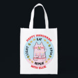 Hanukkah Happy Cat, Light, Eat, Spin Reusable Grocery Bag<br><div class="desc">Hanukkah Happy Cat, Light, Eat, Spin, white 2-sided bag. All design elements can be edited. All editable text can be deleted and replaced with your own message. Use your favourite font colour, size, and style. Happy Hanukkah/Chanukah! Style: Reusable Bag Go green and save the planet with our reusable grocery bag!...</div>