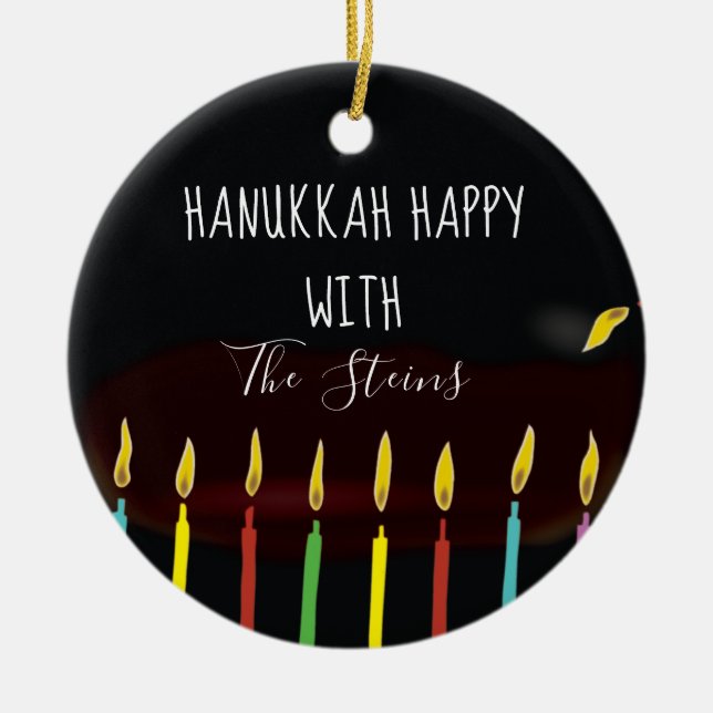 Hanukkah Happy Colourful Menorah Candles Ceramic Tree Decoration (Front)