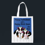 Hanukkah Happy Cows Reusable Grocery Bag<br><div class="desc">Hanukkah Happy Cows, white 2-sided bag. All design elements can be edited. All editable text can be deleted and replaced with your own message. Use your favourite font colour, size, and style. Happy Hanukkah/Chanukah! Style: Reusable Bag Go green and save the planet with our reusable grocery bag! Made with a...</div>