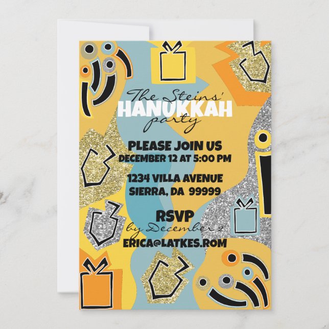 Hanukkah Happy Glitzy Art Invitation (Front)
