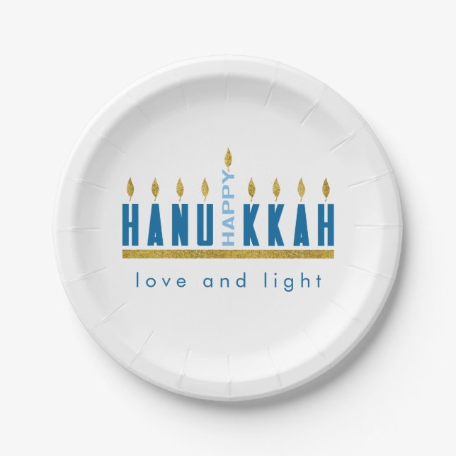 Hanukkah | Happy Hanukkah Menorah Custom Paper Plate (Front)