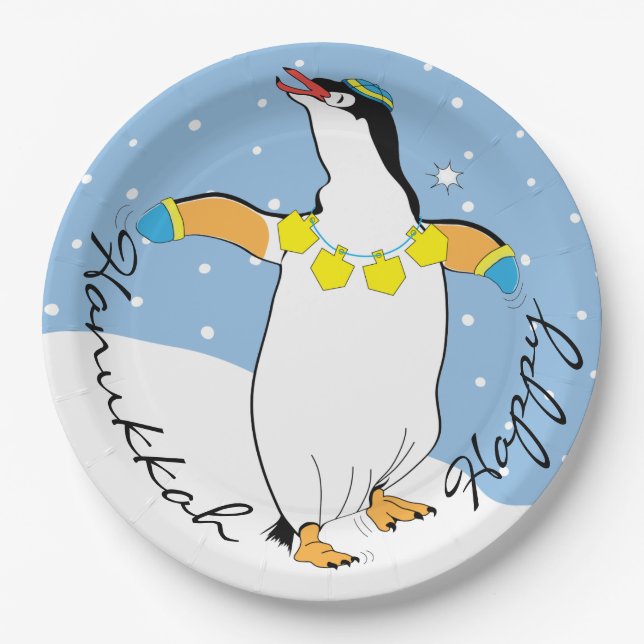 Hanukkah Happy Penguin Paper Plate (Front)
