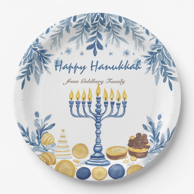 Hanukkah Harmony, watercolor  Paper Plate (Front)