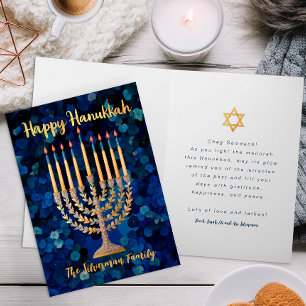 Hanukkah Holiday Card and Gold Menorah