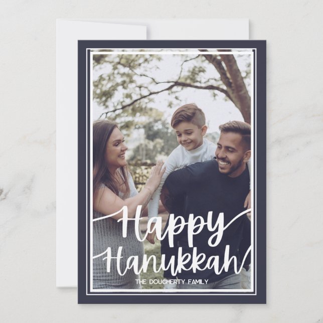 Hanukkah Holiday Card Template - Dark Blue (Front)