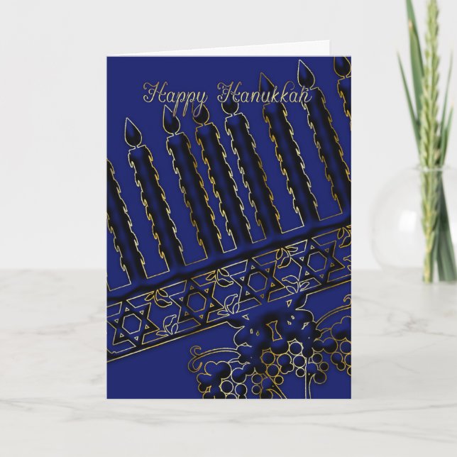 hanukkah holiday card with candles in blue (Front)