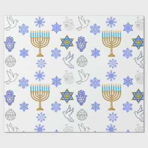 Hanukkah Icons Wrapping Paper   Menorah 