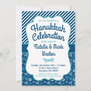 Hanukkah Invitation Blue Menorah Star Of David