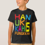 "Hanukkah is Funukkah" Kids T-Shirt. T-Shirt<br><div class="desc">"Hanukkah is Funukkah" Kids T-Shirt. (Check out the other shirt-style options for this design :) Change out background colour, if you like! Thanks for stopping and shopping by. Much appreciated! Happy Chanukah/Hanukkah! Style: Kids' Hanes TAGLESS® T-Shirt Wait 'till you get this tagless tee on your kiddo. It'll take his everyday...</div>