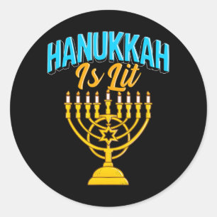 Hanukkah is Lit Classic Round Sticker