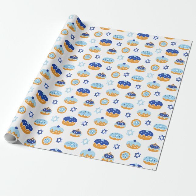 Hanukkah Jelly Doughnut Star of David Wrapping Pap Paper (Unrolled)