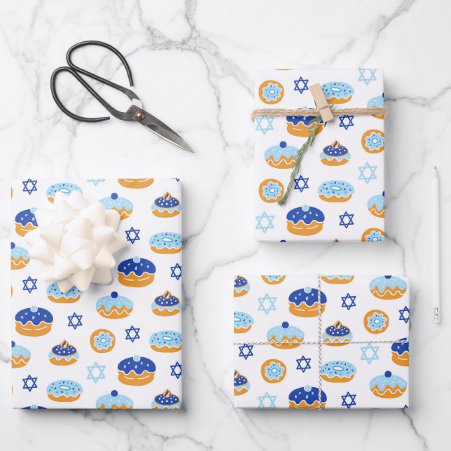 Hanukkah Jelly Doughnut Star of David Wrapping Pap Wrapping Paper Sheet (Front)