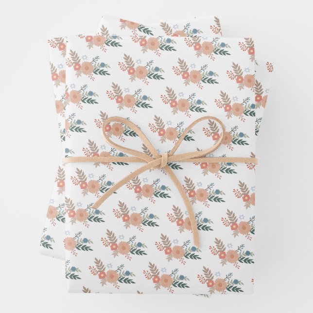 Hanukkah Jewish Bat Mitzvah Florals Hand-drawn Set Wrapping Paper Sheet (In situ)