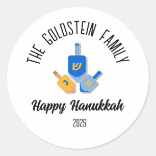 Hanukkah Jewish Chanuka Personalised Family Name Classic Round Sticker