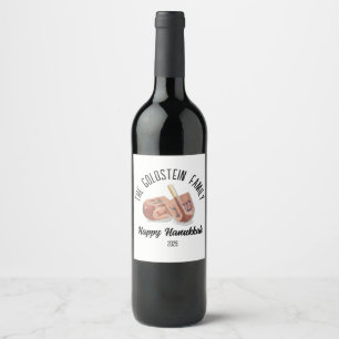 Hanukkah Jewish Chanuka Personalised Family Name Wine Label