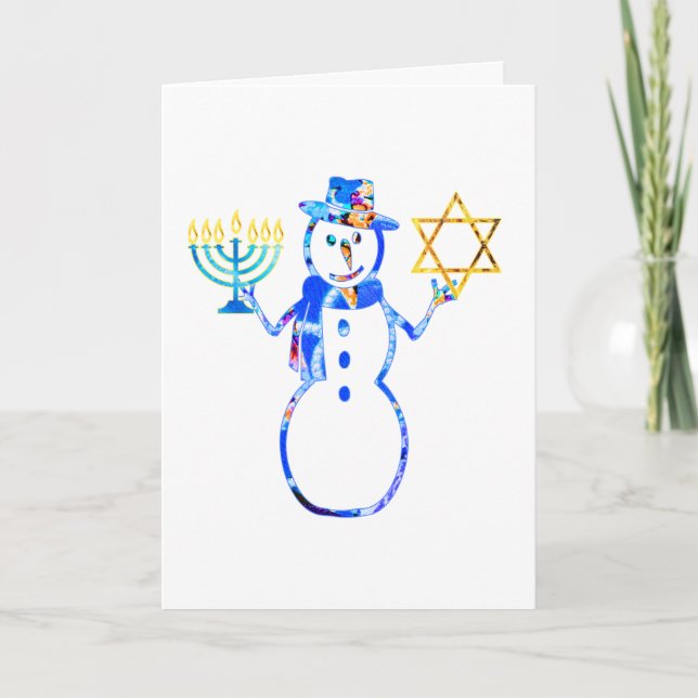 Hanukkah Jewish cute snowman Menorah Star of David Card (Front)