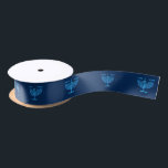 Hanukkah Jewish Holiday Hanukkiah Blue Decoration Satin Ribbon<br><div class="desc">Happy Hanukkah Party Jewish Holiday Festival of Lights. Winter Holiday Chanukkah Decoration with gold traditional Chanuka decorative symbols - Gold Hanukkiah menorah, candlestick with candles, wooden dreidels (spinning top), doughnuts (sweet doughnuts), star of David and glowing lights doodle cartoon blue pattern, cartoon style. Hanukkah Festival of lights Event Decoration. Jerusalem,...</div>