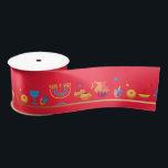 Hanukkah Jewish Holiday Hanukkiah Decoration Satin Ribbon<br><div class="desc">Happy Hanukkah Party Jewish Holiday Festival of Lights. Winter Holiday Chanukkah Decoration with gold traditional Chanuka decorative symbols - Gold Hanukkiah menorah, candlestick with candles, wooden dreidels (spinning top), doughnuts (sweet doughnuts), star of David and glowing lights doodle cartoon pattern, cartoon style. Hanukkah Festival of lights Event Decoration. Jerusalem, Israel....</div>