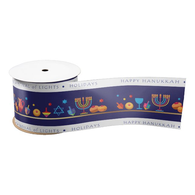Hanukkah Jewish Holiday Hanukkiah Decoration Satin Ribbon (Spool)