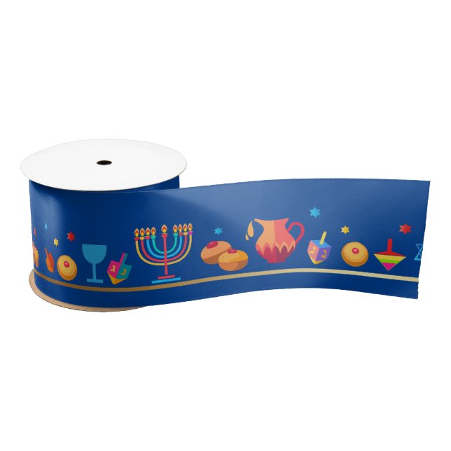 Hanukkah Jewish Holiday Hanukkiah Decoration Satin Ribbon (Spool)