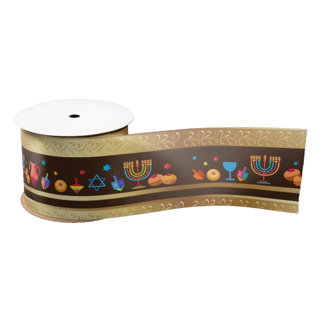 Hanukkah Jewish Holiday Hanukkiah Decoration Satin Ribbon (Spool)