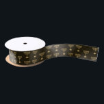 Hanukkah Jewish Holiday Hanukkiah Gold Decoration Satin Ribbon<br><div class="desc">Happy Hanukkah Party Jewish Holiday Festival of Lights. Winter Holiday Chanukkah Decoration with gold traditional Chanuka decorative symbols - Gold Hanukkiah menorah, candlestick with candles, wooden dreidels (spinning top), doughnuts (sweet doughnuts), star of David and glowing lights doodle Vintage gold pattern, cartoon style. Hanukkah Festival of lights Event Decoration. Jerusalem,...</div>