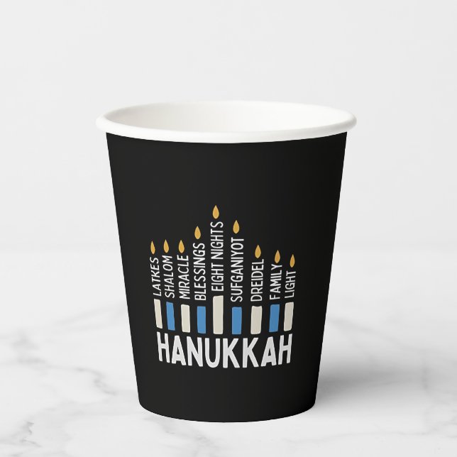 Hanukkah Jewish Holiday Menorah Jew Paper Cups (Front)