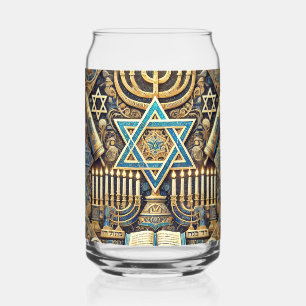 Hanukkah Jewish Menorah Hebrew Can Glass