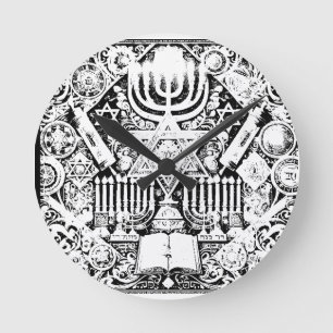 Hanukkah Jewish Menorah Hebrew Round Clock