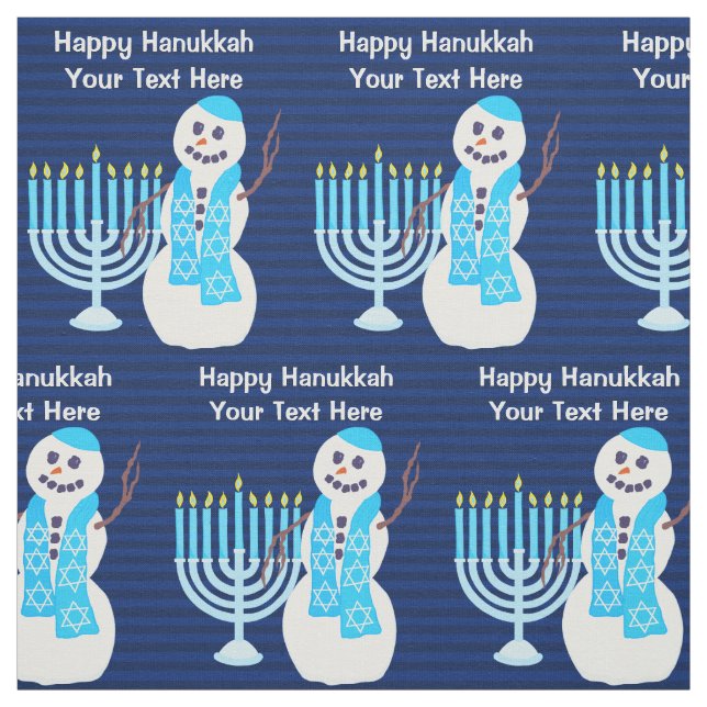 Hanukkah Jewish Snowman Blue Hanukiah Pattern Fabric (Swatch)