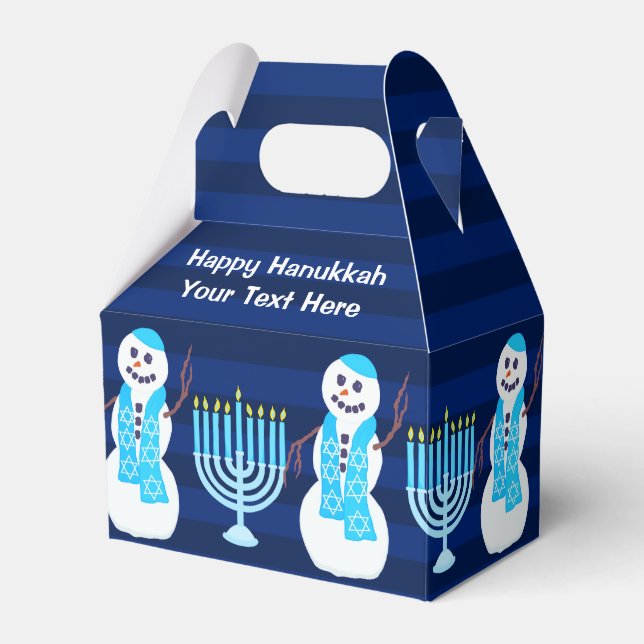 Hanukkah Jewish Snowman Blue Menorah Childrens Favour Box (Front Side)