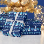 Hanukkah Jewish Snowman Menorah Personalise This Wrapping Paper<br><div class="desc">Festive personalised Happy Hanukkah wrapping paper. Blue Menorahs and happy snowmen wearing blue scarfs with a white Star Of David design, their snowy little heads topped with matching Kippahs. Present your Hanukkah gifts in style with this one of a kind blue stripes gift wrap. Check out the matching gift wrap...</div>