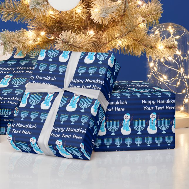 Hanukkah Jewish Snowman Menorah Personalise This Wrapping Paper (Holidays)