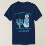 Hanukkah Jewish Snowman Put On Your Yamuka Fun T-Shirt<br><div class="desc">Put on your Yamuka, it's almost time for Hanukkah! This funny Hanukkah tee shirt with text you can customise features my waving snowman, dressed in his bright blue Yamuka and matching scarf with a Star of David pattern, standing next to his pale blue Menorah with sky blue candles. This cute...</div>