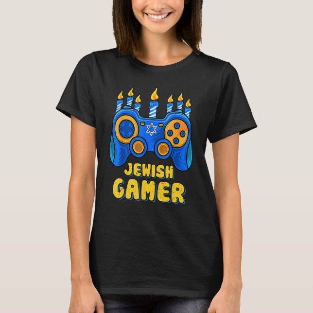 Hanukkah Jewish Video Game Controller Gamer Chanuk T-Shirt (Front)
