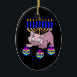 Hanukkah Kitty Ceramic Tree Decoration<br><div class="desc">Adorable Happy Hanukkah Kitty spinning fun dreidels in front of a traditional Jewish menorah is perfect for Chanukah gifts and gift ideas for the holidays.</div>
