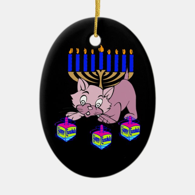 Hanukkah Kitty Ceramic Tree Decoration (Front)