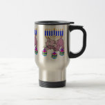 Hanukkah Kitty Travel Mug<br><div class="desc">Adorable Happy Hanukkah Kitty spinning fun dreidels in front of a traditional Jewish menorah is perfect for Chanukah gifts and gift ideas for the holidays.</div>