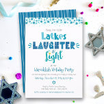 Hanukkah Latke Laughter Light Fun Modern Party Invitation<br><div class="desc">“Latkes, laughter & light.” This year, it’s time to get together with your family and friends to celebrate Hanukkah. Fun whimsical handcrafted typography along with Stars of David in dusty blue, turquoise and teal on a white background help you usher in the festival of lights. A hand drawn white line...</div>